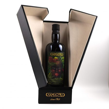 Jamaica Rum 1994 Samaroli Single Cask 435083 Rum Vorderseite mit Originalverpackung aus schwarzem Leder