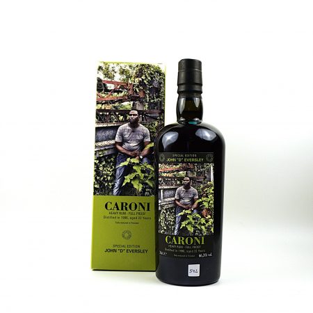 Caroni 1996 Velier John D Eversley 22 Jahre Full Proof Trinidad Rum Flasche Vorderseite mit Originalverpackung