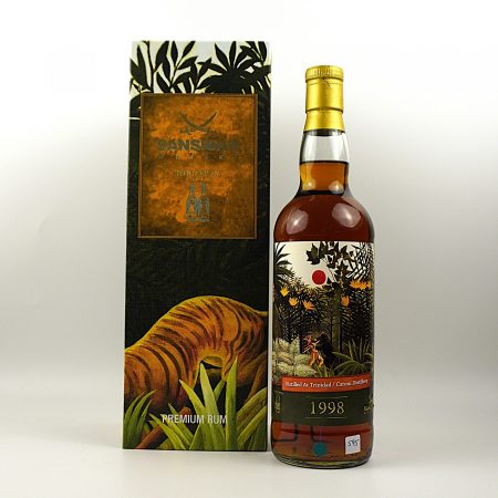 Caroni 1998 Sansibar Shinanoya 22 Jahre Trinidad Rum Flasche Vorderseite mit Originalverpackung