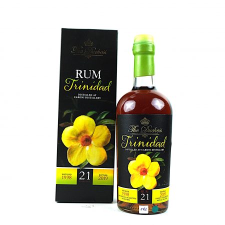 Caroni 1998 The Duchess 21 Jahre Trinidad Rum Flasche Vorderseite mit Originalverpackung