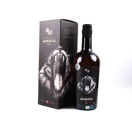 Hampden DOK 2009 – Rom de Luxe Wild Series Nr. 1, 10 Jahre, Jamaica Rum, 0,7 Liter. Frontalansicht mit Originalkarton, sehr guter Füllstand, Flasche, Kapsel und Etikett in sehr gutem Zustand.